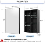 Silver Bathroom Medicine Cabinet 20x30 Inch, Aluminum Mirror Cabinet with Storage, 6 Adjustable Glass Shelves, Waterproof Recessed or Surface Mount, Classic Silver Finish, Quiet Closing
