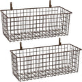 2 Sets Extra Large Hanging Wall Basket, Brown Metal Wire Baskets with Steel Hooks for Organizing, WallmountedFruit Vegetable Toy Snack Storage, Home Kitchen Bathroom Laundry Pantry Organizer