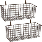 2 Sets Extra Large Hanging Wall Basket, Brown Metal Wire Baskets with Steel Hooks for Organizing, WallmountedFruit Vegetable Toy Snack Storage, Home Kitchen Bathroom Laundry Pantry Organizer