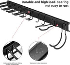 Sinoer Heavy Duty Steel Garage Wall Mount Garden Tool Organizer with 9 Adjustable Metal Hooks and 2 Straps, for Garden Tools, Chairs, Brooms, Mops, Rakes, Shovel