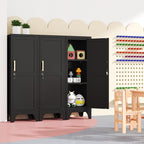 Metal Locker with Lock and 2 Adjustable Shelves, Small Storage Locker Cabinet with Detachable Legs for Office, School, Gym, Easy Assembly, Black