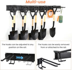 Ski & Snowboard Wall Rack With 12 Inch Storage Hooks, Ski Board Wall-Mounted Organizaion System Holds Up to 300 lbs, Black