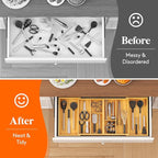Lifewit Expandable Utensil Organizer for Kitchen Drawer, Adjustable Cooking Silverware Tray, Plastic Cutlery Flatware Holder, Spatula Tools Gadgets Storage Divider, 21- 36 x 16", Bamboo, Natural