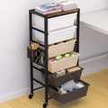 Rolling Cart with Drawers, Rolling Storage Cart with Large Plastic Drawers & Wooden Tabletop, Utility Cart with Pegboards & Basket, Storage Drawers Cart for Living Room, Classroom, Bedroom, Office