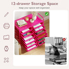 GOFLAME 12-Drawer Rolling Storage Cart, Multifunctional Art Craft Organizer Cart, Mobile Utility Storage Cart with Removable Drawers & Lockable Wheels, Craft Cart for Home Office School, Hot Pink