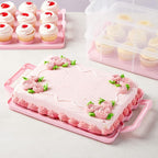 Juvale 3-Tier Cupcake Carrier - Airtight Plastic Container for Baking - Stackable Cupcake Containers & Removable Trays - Portable Cake Transport Holder - Holds 36, Pink, 13.5"x10.25"x10.75"