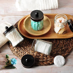 Amolliar 4Pc Apothecary Jars Bathroom Vanity Storage Organizer-Countertop Canister & Stainless Steel Lids &Cute Stickers -Qtip Dispenser Holder for Qtips,Cotton Swabs,Makeup Sponge(Oil Rubbed Bronze)