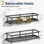 YASONIC Shower Caddy Adhesive, Rustproof Shower Shelves for Inside Shower, Large Capacity Bathroom Organizers and Storage, Shower Storage with Removable Hooks, No Drill Bathroom Accessories Black