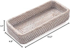 Rattan Bathroom Vanity Trays Toilet Tank Baskets Long Narrow Hand Towel Storage Basket for Storage, Decorative (Whitewash 10.2 x 4.9 x 1.6 inch)