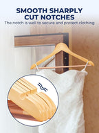 Smartor Wooden Hangers 20 Pack, Solid Wood Coat Hanger for Closet, Heavy Duty Wood Hangers for Suits, Shirts, Dresses, with 360° Rose Gold Hook, Non Slip Pant Bar, Natural