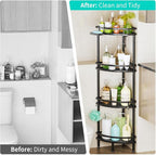HapiRm Standing Corner Shower Caddy - 4 Tier Shower Organizer Corner with Soap Holder and 4 Hooks, Rustproof Bathroom Storage Shelves with Adhesives, Black