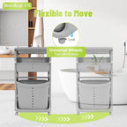 Laundry Hamper Basket 2-Tier, Movable Rolling Cart Clothes Storage Organizer with Wheels, Portable Stackable Bins, Plastic Dirty Clothes Sorter Shelf for Bedrooms, Grey