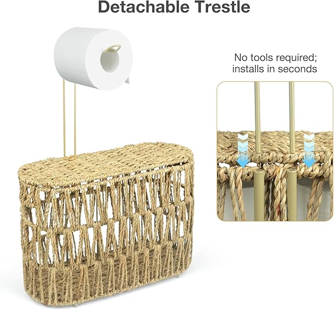 Toilet Paper Storage Basket with Lid Wicker Toilet Paper Holder for Up to 6 Mega Rolls Natural Hand Woven Rattan Toilet Paper Roll Storage Holder for Bathroom Basket Organizer
