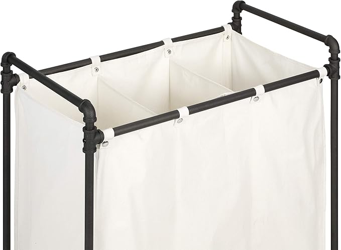 028-28003 Modern Industrial Style 3 Section Laundry Sorter, 33.24” W x 17.10” D x 30.50”H, Satin Pewter