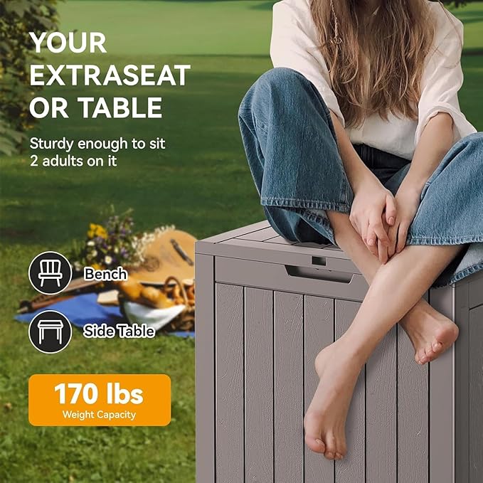 32 Gallon Outdoor Storage Box, Resin Deck Boxes Outdoor Waterproof For Patio Furniture, Garden Tools, Pool Supplies, Lockable And UV Resistant (a Set of 2,Striped Gray)
