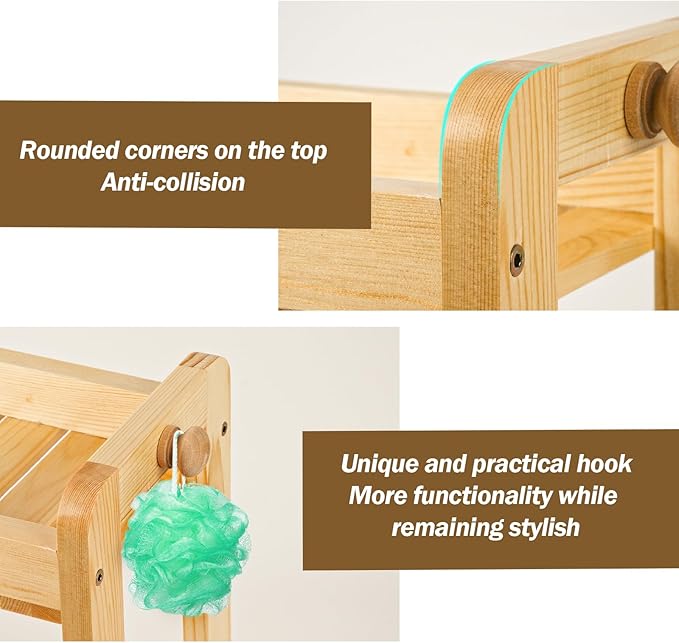 Over-The-Toilet Storage Shelf Organizer, 2-Tier Bamboo Bathroom Countertop Organizer for Towels, Toilet Paper, Plants, Makeup, Small Space Saver Rack for Bathroom, Dresser, Vanity, or Kitchen Use