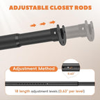 Closet Rod 50-99 Inches, Adjustable Heavy Duty Metal Black Closet Rods for Hanging Clothes 1.3 Inches Diameter for Wardrobes Laundry