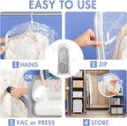 Hanging Vacuum Storage Bags, 4 Pack (53 x27.6 inch), Vacuum Seal bags for Clothing, Garment Storage for Jacket, Suits, Dresses, Closet Oragnization and Storage