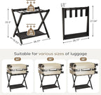 Fully Assembled Luggage Racks Set of 2, Bamboo Luggage Rack for Guest Room, Foldable Suitcase Stand with Fabric Storage Shelf for Bedroom, Hotel, Holds up to 165 lb, 26.77 x 16.93 x 22.5 Inches, Black