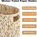 Sumnacon Toilet Paper Storage Basket Freestanding, Woven Toilet Paper Holder Stand with Handle, Decorative Narrow Bathroom Baskets Sturdy Plastic Organizer Bin for Tissue Rolls, Toiletries, Towels