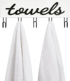 Mkono Towel Holder Wall Mounted Towel Rack Bathroom Decor Rustic White Wood Towel Hooks to Hang Towels Bathroom Robe Coat Clothing, Bath Towel Hanger Storage Home Decor Organizer,Small