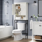 Over The Toilet Storage Cabinet, Over The Toilet Cabinet with Doors, Over Toilet Bathroom Organizer Above Toilet Storage Cabinet with Inner Adjustable Shelf and Anti-Tip Device, Cream White