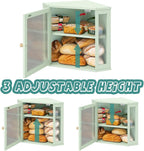 Corner Bread Box for Kitchen Countertop, Bamboo Wood Large Capacity Bread Storage Bin with Acrylic Wavy Door Panel, Green