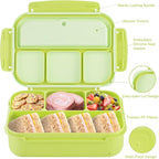 Bento Box Adult Lunch Box, Lunch Containers for Kids Girls Boys with 4 Compartments, Lunchable Food Container with Utensils, Sauce Jar, Muffin Liners, 40 Oz/5 Cup, Bright Green