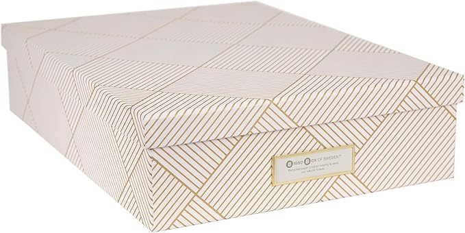 Bigso Oskar Fiberboard Label Frame Document Letter Box for Important Paperwork A4 or Letter Size - Durable Keepsake Box with Lid and Metal Label Holder - 3.3in x 10.2in x 13.8in - Golden Square