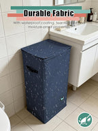 Laundry Hamper with Lid, Reinforced Sturdy Clothes Hamper with Anti-Puncture Base, Large Collapsible Laundry Basket with Removable Liner Bag, Tall Dirty Clothes Bin for Family, 100L Navy Blue