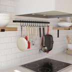 Wallniture Casto 30" Gourmet Kitchen Rail with 15 S Hooks for Hanging Kitchen Utensils Set and Cookware, Iron, Frosty Black