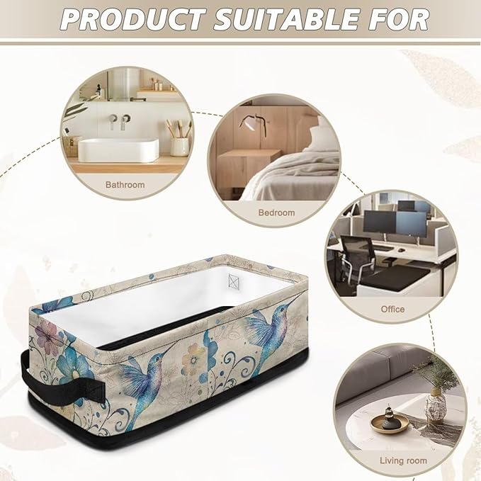 Toilet Paper Storage Basket Lightweight Collapsible Storage Bin for Toiletries Small Items, Multi-Use Baskets for Bathroom Office Organization, Blue Hummingbird Flower Retro