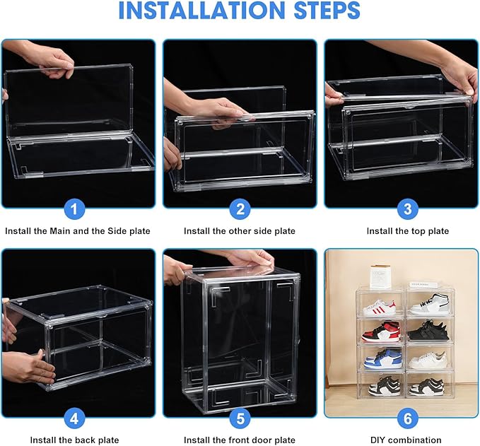HIYOHIYO Size 14 Acrylic Clear Shoe Storage Boxes Stackable for Sneaker, Clear Shoe Box Storage Bins, Fully Transparent Display Case with Magnetic Door Suitable for Ankle, Boots, High Heels (1 Pack)