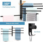 Matte Black 6 - Arm Stainless Steel Swivel Towel Rack with Hook: Wall - Mounted, Rustproof Space - Saver for Bathroom & Kitchen - 180° Rotation, 14kg Capacity