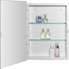 Bathroom Medicine Cabinet with Beveled Edge Mirrored Door 16 x 22 inch, Recessed or Surface Mount, with Adjustable Glass Shelves