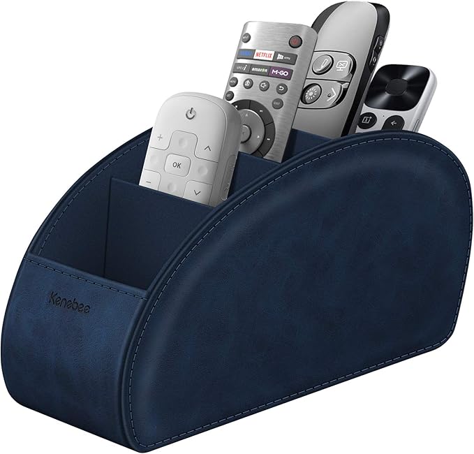Remote Control Holder with 5 Compartments, KENOBEE Anti-slip Desktop Caddy Storage Organizer for Remote Controllers, Office Supplies, Makeup Brush, Media Accessories, Blue