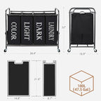 STORAGE MANIAC Laundry Sorter 4 Section, 47.8 Gal (181 L) Laundry Hamper with Wheels, Clothes Divider Basket Sorter, Clothes Separator Hamper Cart with Wheels and Removable Bags, Label Black