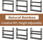 FILWH Bathroom Shelf Bamboo Organizer Rack Adjustable 3-Tier Storage Shelf Wall Mounted Storage Rack Over The Toilet Utility Shelves Living Room Kitchen Shelf(Black)