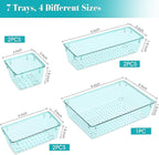 7 PCS Clear Plastic Drawer Organizers Set, 4 Size Desk Drawer Organizer Trays for Makeup, Jewelry, Kitchen Utensils, Gadgets and Office Accessories, Sea Blue