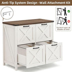 Lateral File Cabinet with 4 Drawers, Farmhouse File Cabinet for Letter/A4 Size Hanging Files, Large Wood File Storage Cabinets Printer Stand for Home Office Cabinets, Rustic White and Brown