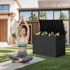 Vixzen 45 Gallon Waterproof Resin Deck Box, UV Resistant Outdoor Storage for Garden, Patio, Porch, Delivery, Black