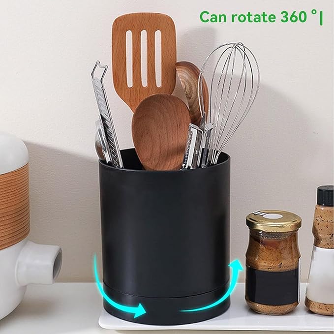 Cyrank Kitchen Utensil Holder, 360° Rotating Utensil Organizer Utensil Caddy Utensil Crocks for Kitchen Countertop(Black)