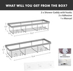 Moforoco Shower Caddy Shelf Organizer Rack, Self Adhesive Black Bathroom Shelves Basket, Home Farmhouse Wall Inside Organization and Storage Decor Rv Accessories, First Camper Apartment Essentials