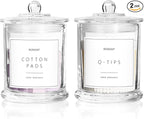 Qtip Holder & Cotton Pad Dispenser, Bathroom Organizer and Storage Canisters, 16oz Glass Apothecary Jars for Kitchen, Restroom - Home Decor, Room Decor Aesthetic (2 Pack, Transparent)