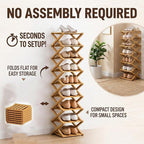 9 Tier Bamboo Shoe Rack, Foldable Shoe Rack, Shoe Rack, Ertical Shoe Organizer for Small Spaces, No Assembly Narrow Shoe Shelf for Entryway Closet Dorm (Yellow, 5 Layers)