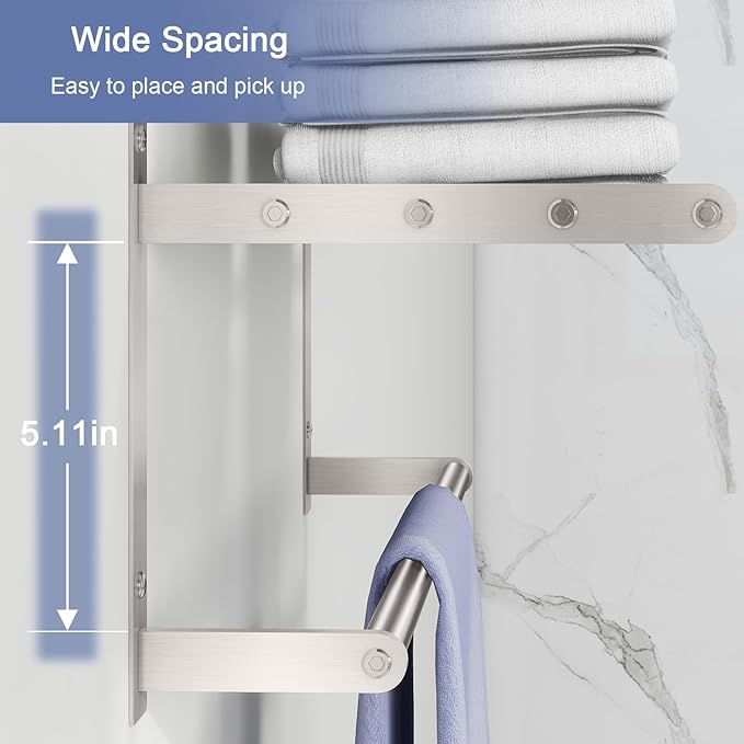 Towel Racks for Bathroom, 2 Tier Bathroom Shelf with Towel Bar, 24 Inch Stainless Steel Towel Rack Wall Mounted, Bathroom Towel Storage Hotel Towel Rack with Shelf, Brushed Nickel