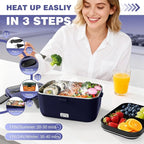 Electric Lunch Box for Adults, 2.8L Double Layer 100W Fast Heated Lunch Box, Heating Food Heater Warmer for Home Office Car Truck Use, Extra Large Lonchera Electrica Portátil 12/24V/110-230V, Blue