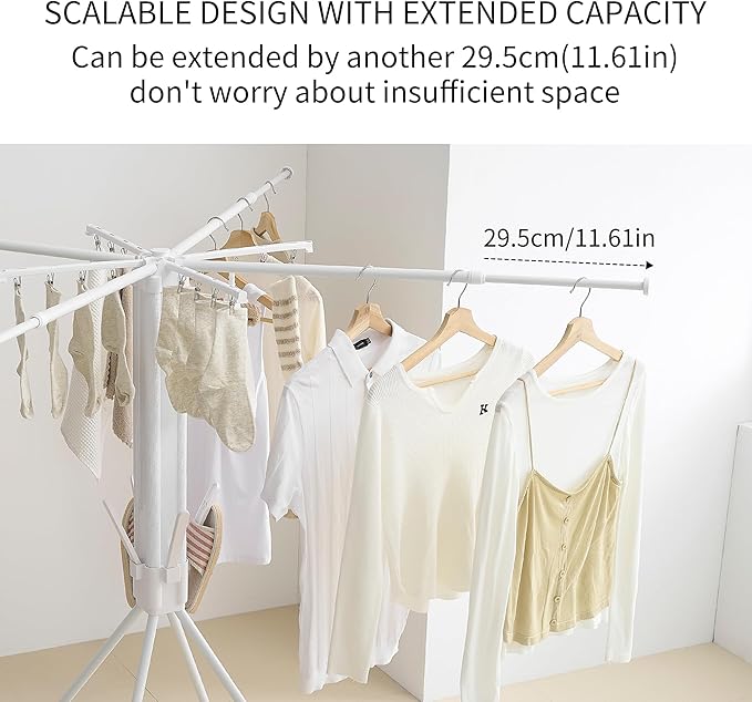 Clothes Drying Rack Tripod Aluminum-4rods16 Clips,Portable Foldable Drying Rack,Space-Saving,Drying Rack Clothing for Laundry Bedroom Household RV Camping