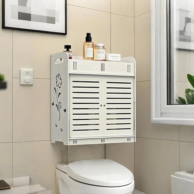 ShellKingdom Over The Toilet Storage Cabinet, Wall Mount Bathroom Cabinet, Narrow Bathroom Wall Cabinet with Doors and Shelf for Towel, Toilet Paper Storage, 16.92 x 14.96 x 7.08 inch (White)