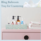 Honeydak Bling Rhinestone Bathroom Basket with Handle 13" x 6" x 3" Toilet Tank Tray, Crushed Diamond Bathroom Decor Accessories, Back of Toilet Storage Organizer, Sparkly Gifts for Women(White)
